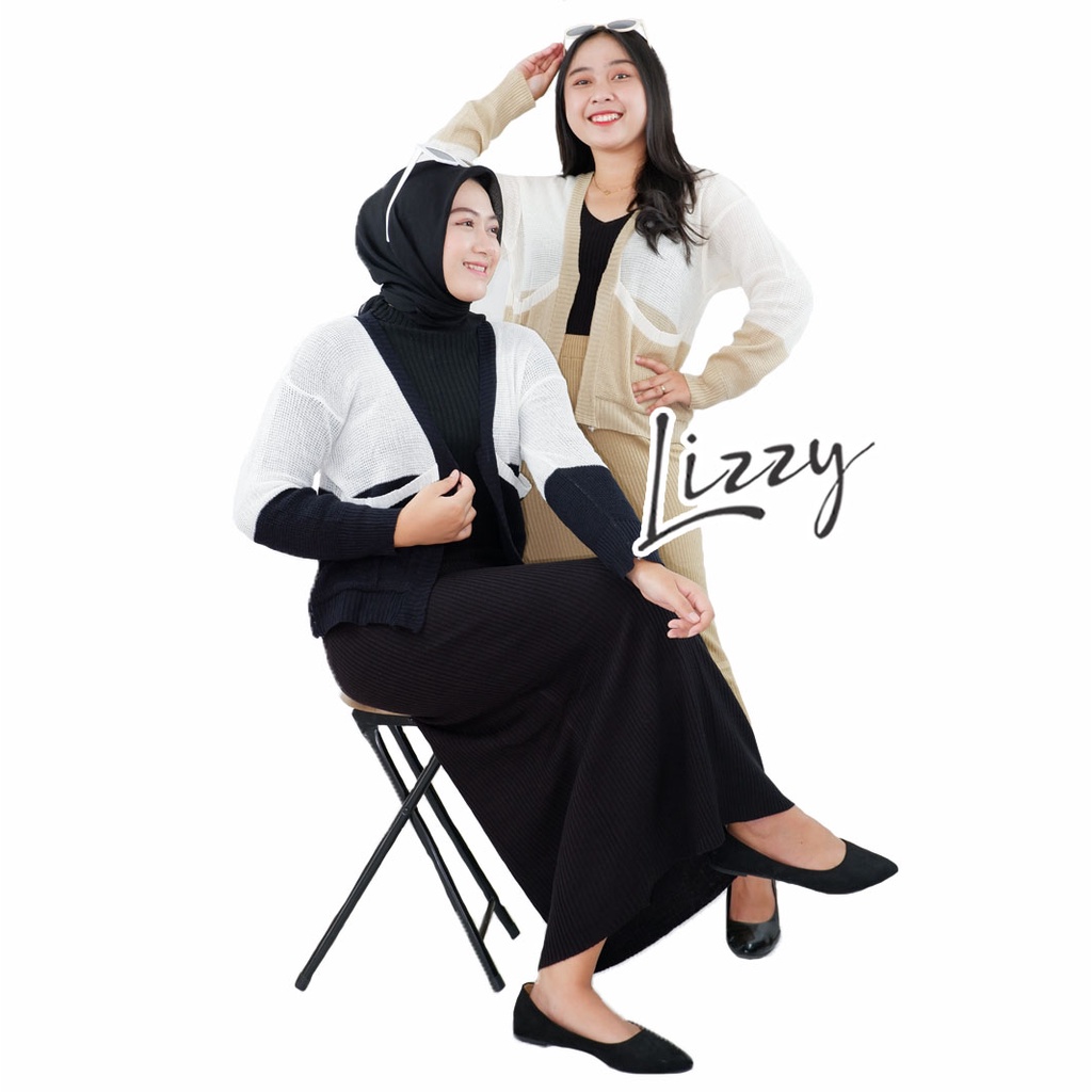 Lizzy - ONE SET RAJUT TWO TONE CARDIGAN DAN ROK KNIT PREMIUM