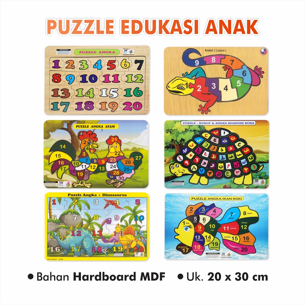 Puzzle Edukasi Anak / Puzzle Anak / Puzzle Kayu : HURUF DAN ANGKA HIJAIYAH ANGKA KADAL AYAM