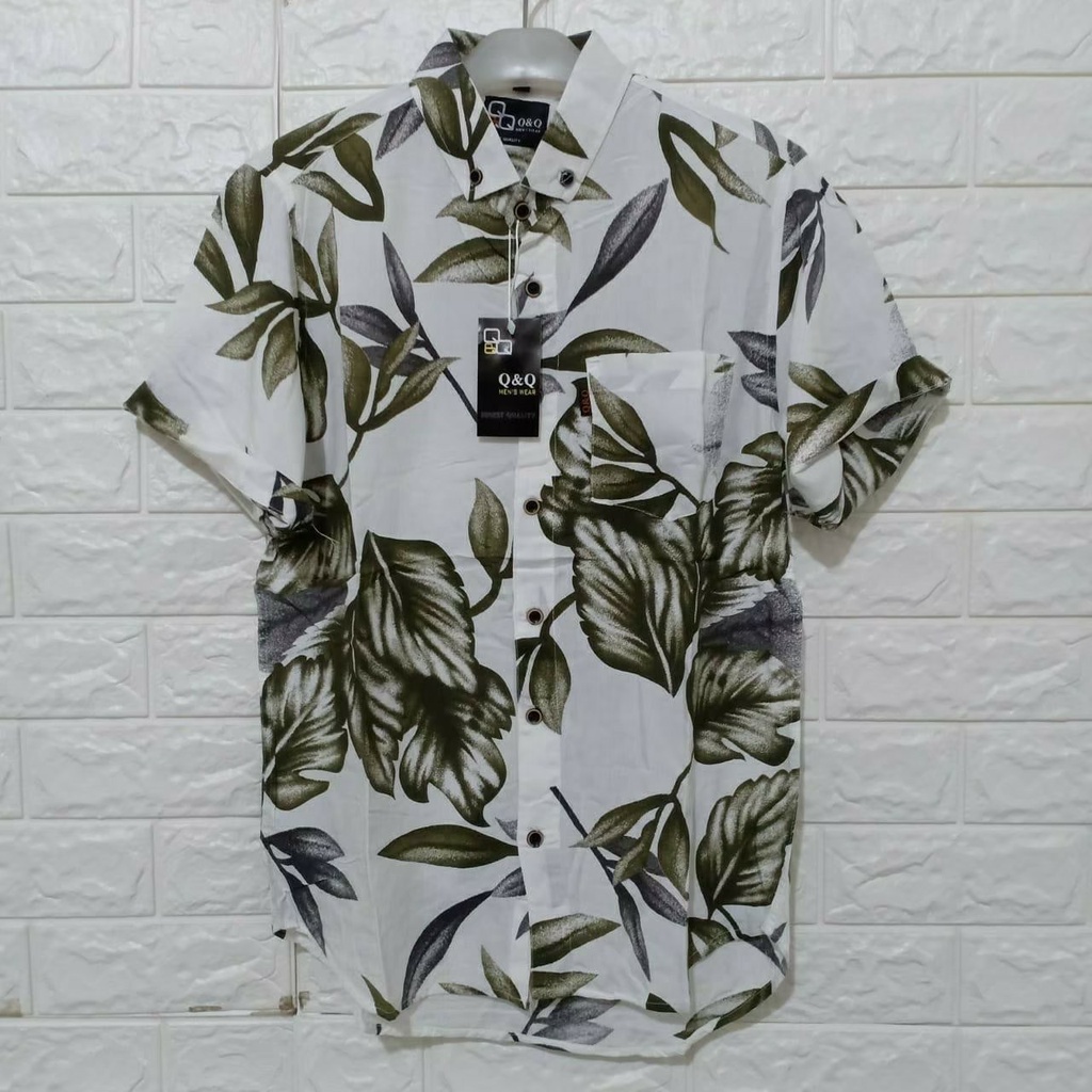 Kemeja Surfing Pria Santai Lengan Pendek Cowok Kasual Premium Distro Katun Printing Motif Bunga Keme