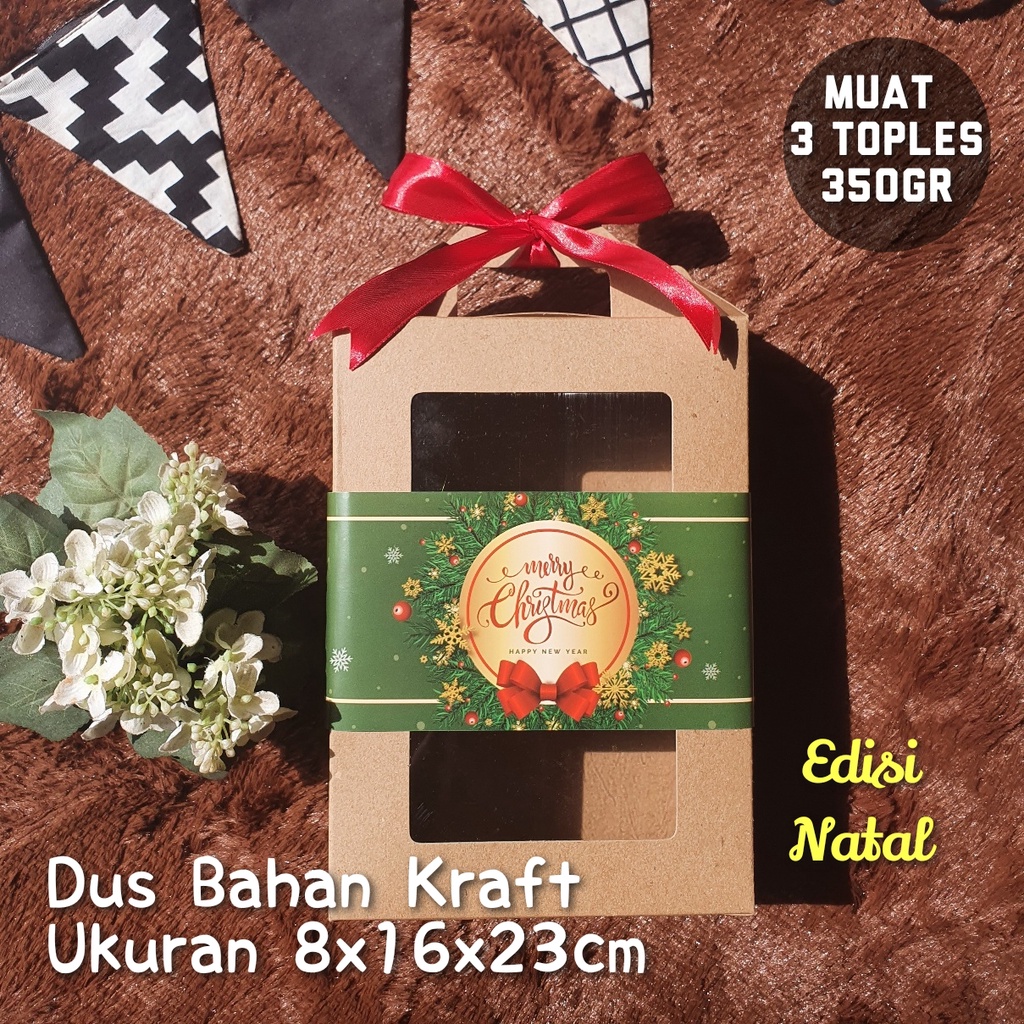 

Dus Kue Kotak Box Hampers Edisi Natal Christmas 16x8x23 cm Jendela Mika - muat 3 toples kotak 350gr