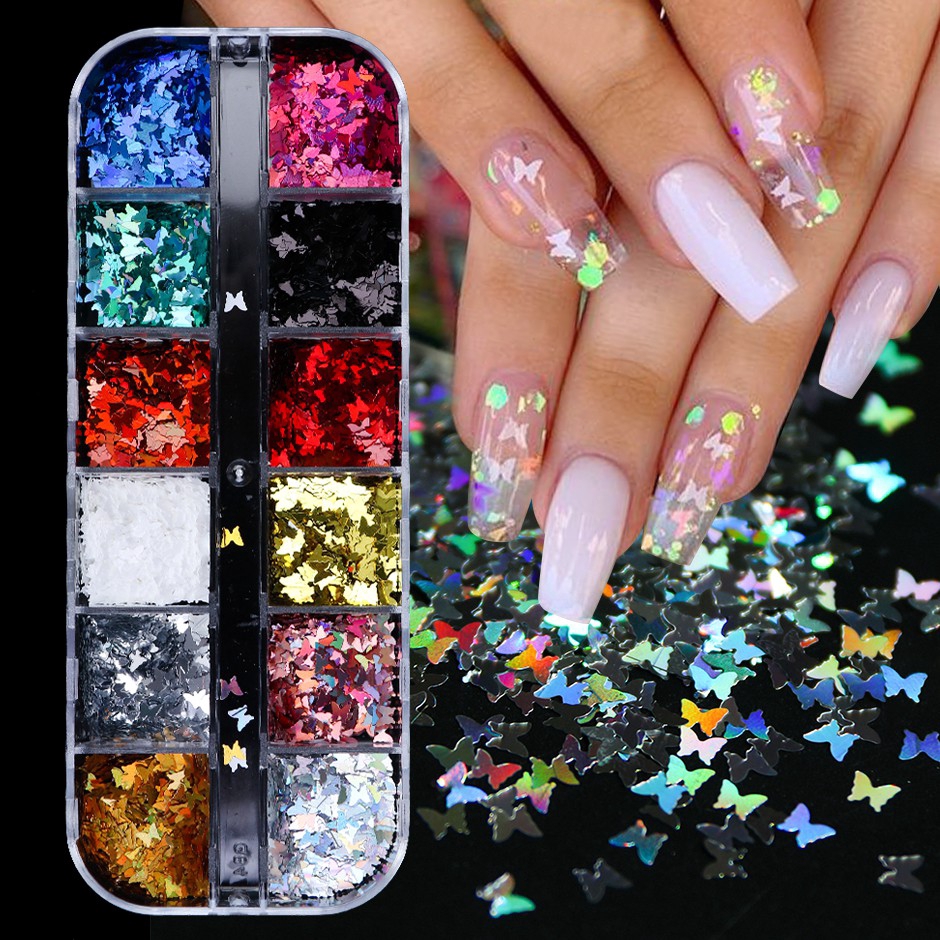 3d Butterfly Slice Nail Sequins Flakes Holographic Iridescent Glitter Nail Art Decoration Colorful Shopee Indonesia