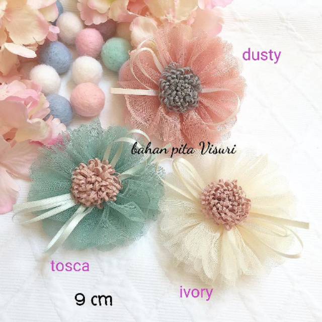 Aplikasi Tulle Bulat Hias Pita Putik Suwir