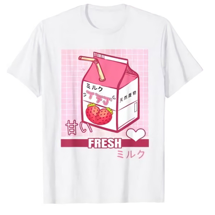 Tshirt Japanese Milk Box Kawaii Strawberry Love