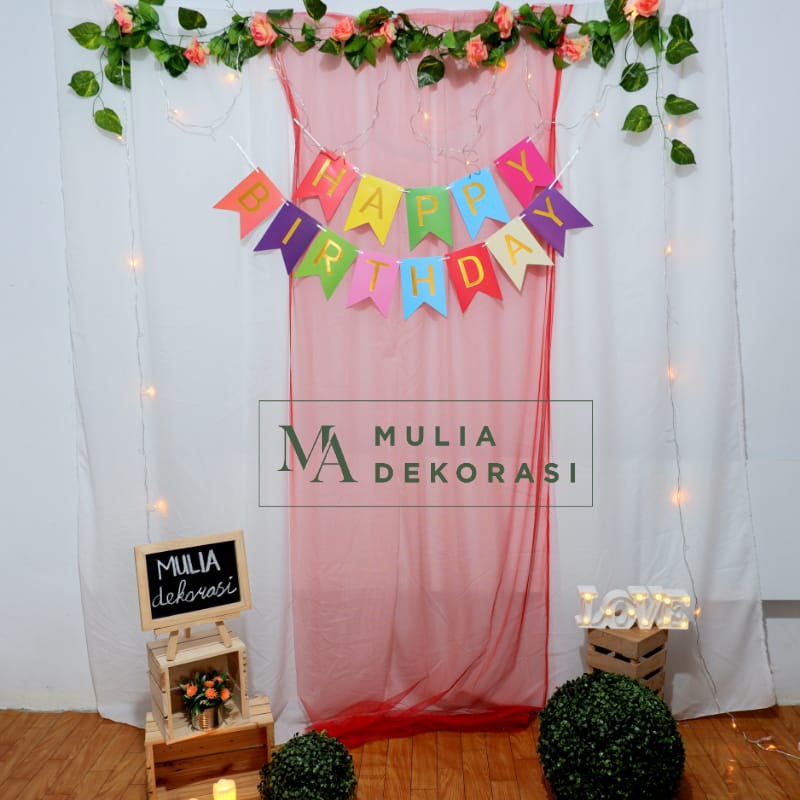 Backdrop Dekorasi Ulang Tahun Happy Birthday 1 set paket Tirai Ulang Tahun Anak