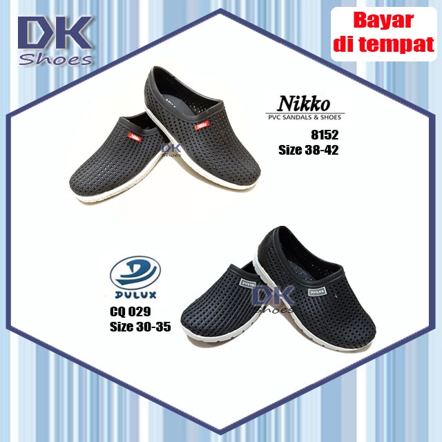 Nikko / Dulux 30-35 38-43 Sepatu karet Selop Hitam Pria Karet / Tahan Air / Slip On