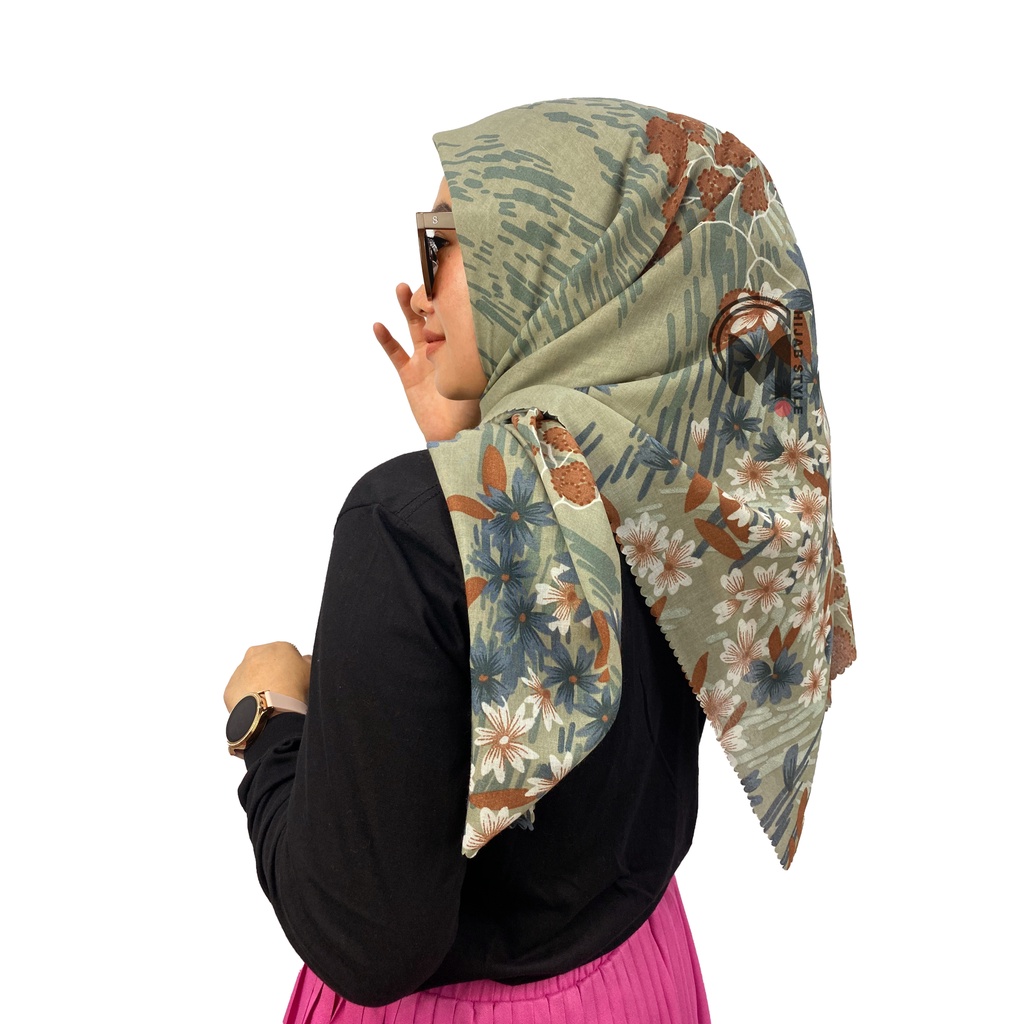 Mecca Hijab Voal Segi Empat Motip Bunga Lasercut Printing Premium II Hijab Voal Motif II Kerudung Segi Empat II Motif