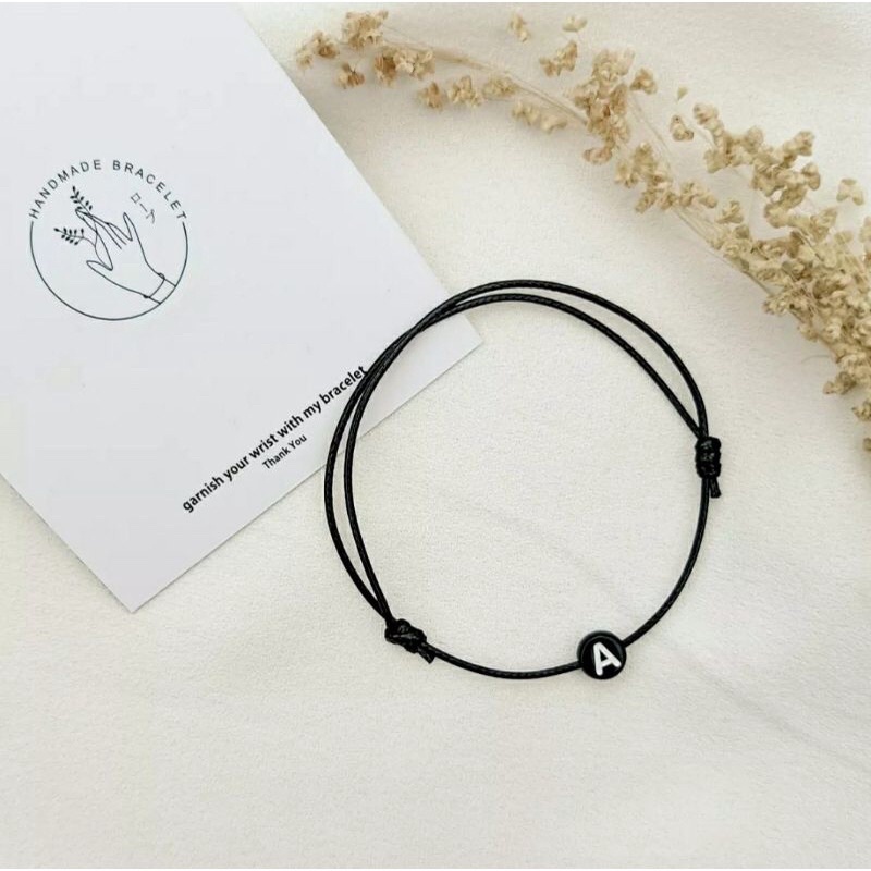 Gelang inisial Bulat pipih/gelang huruf bulat /gelang tali/gelang custom/gelang inisial bulat pipih