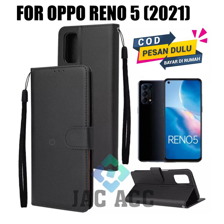 DOMPET HP UNTUK OPPO RENO 5 NEW 2021 LEATHER FLIP CASE OPPO RENO 5 NEW 2021