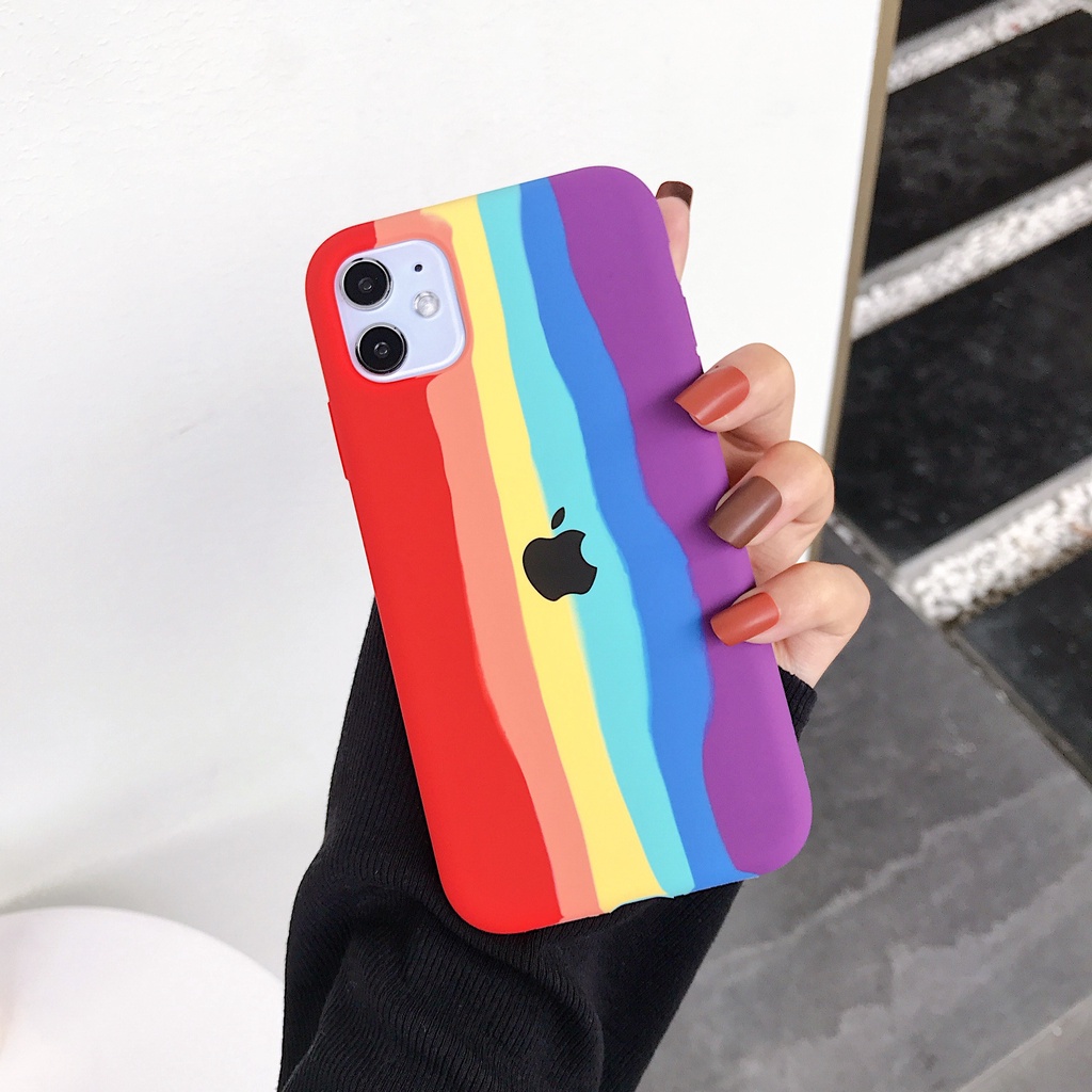 Soft Case Bahan Tpu Motif Logo Garis Pelangi Untuk Iphone 12 12pro 12mini 12promax 6 / 6s 7 / 8 Plus Se2020 X Xs Xr Xs Max 11 Pro Max