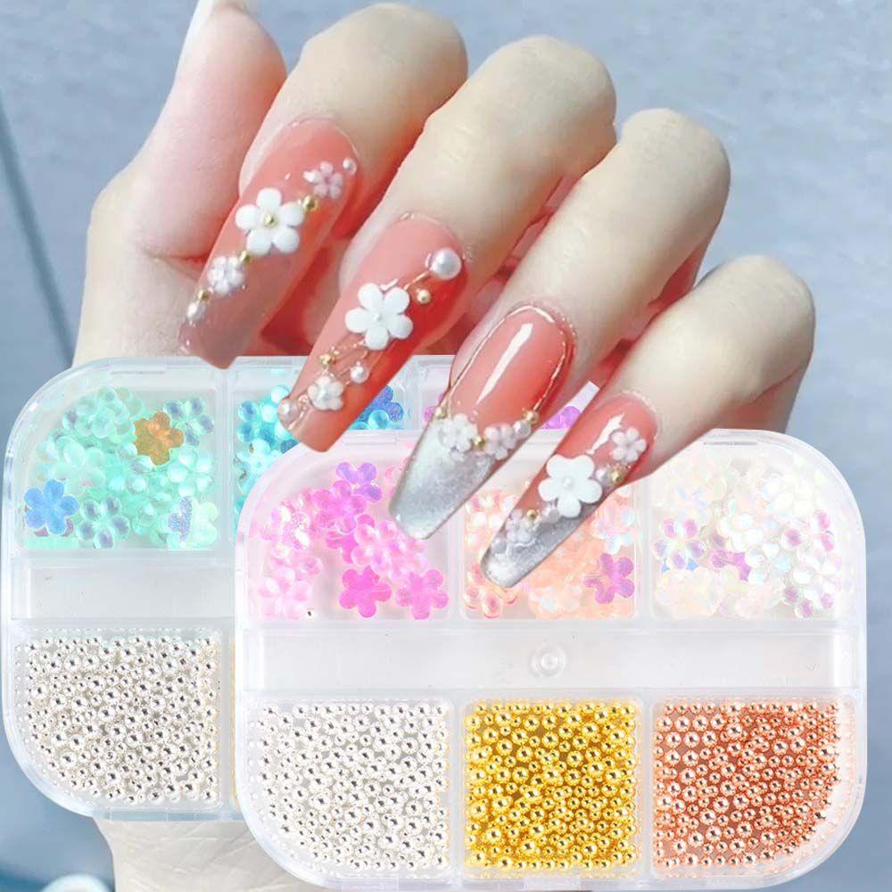 Mxbeauty Bunga Nail Art Rhinestones Permen Warna Akrilik Lima Kelopak Bunga Resin Pesona Kaviar Manik-Manik Perhiasan DIY Dekorasi Nail Art