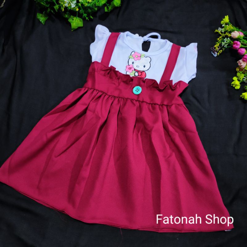 Dress Anak 1 2 tahun baju anak perempuan gaun moscrepe hellokitty moscrepe ov ( dress moscrepe Ov )