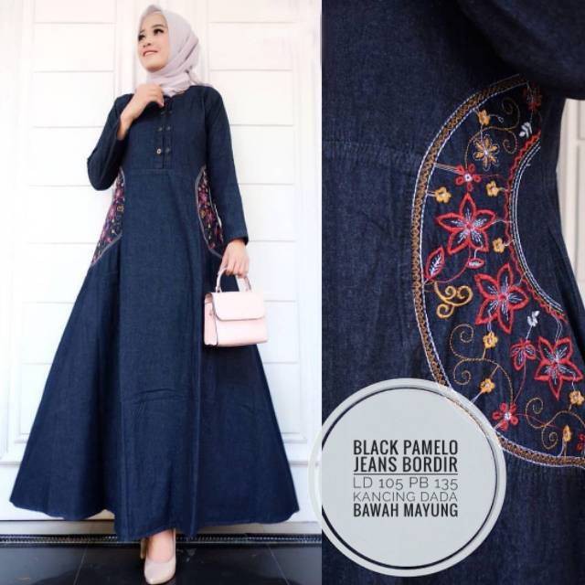 Humaira99 Gamis syari Gamis Jeans Pamelo Bordir ori best seller