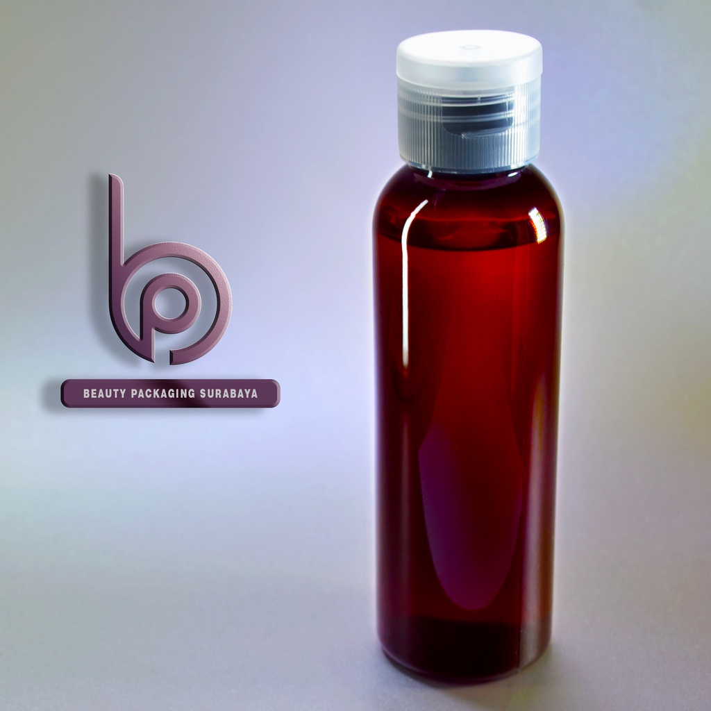 Botol plastik PET 100ml BR coklat amber tutup fliptop