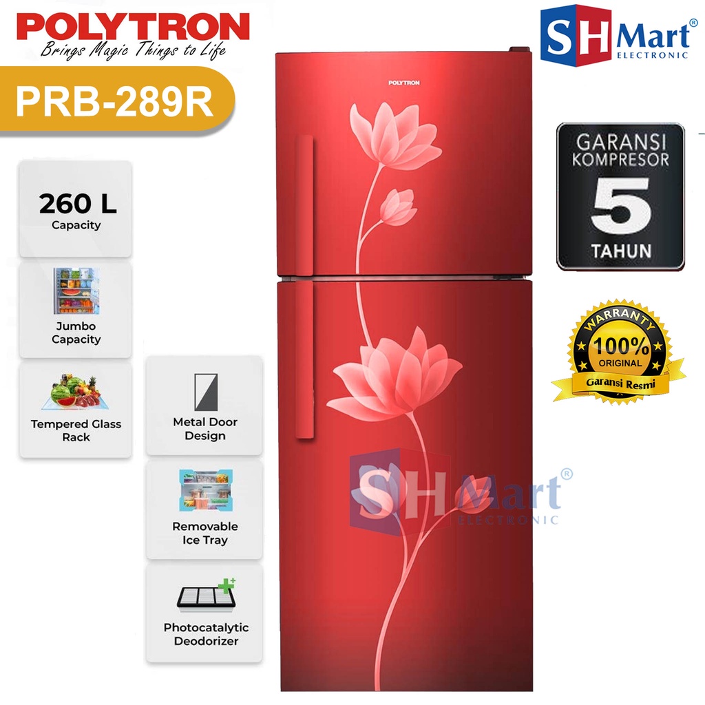 KULKAS 2 PINTU POLYTRON PRB-289 KAPASITAS 240 LITER PRB289 GARANSI RESMI