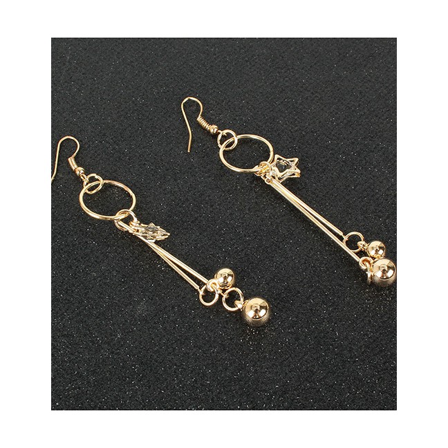 LRC Anting Gantung Fashion Golden Diamond-shaped Five-pointed Star Tassel Geometric Round Alloy