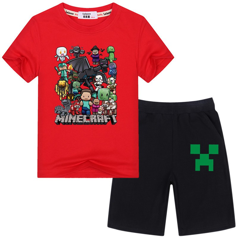 Minecraft Short Sleeved T Shirts And Roblox Shorts 2 Piece Clothes - baju perempuan di roblox