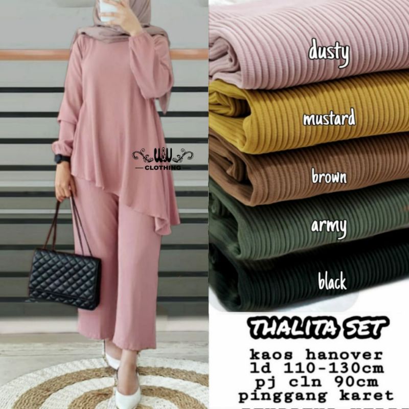 Thalita Set Setelan Atasan + Celana Kaos Hanover Plisket by W&W
