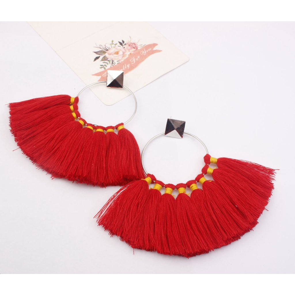 Eropa dan Amerika berlebihan rumbai anting-anting wanita fashion woven gaya bohemian aksesoris fashi