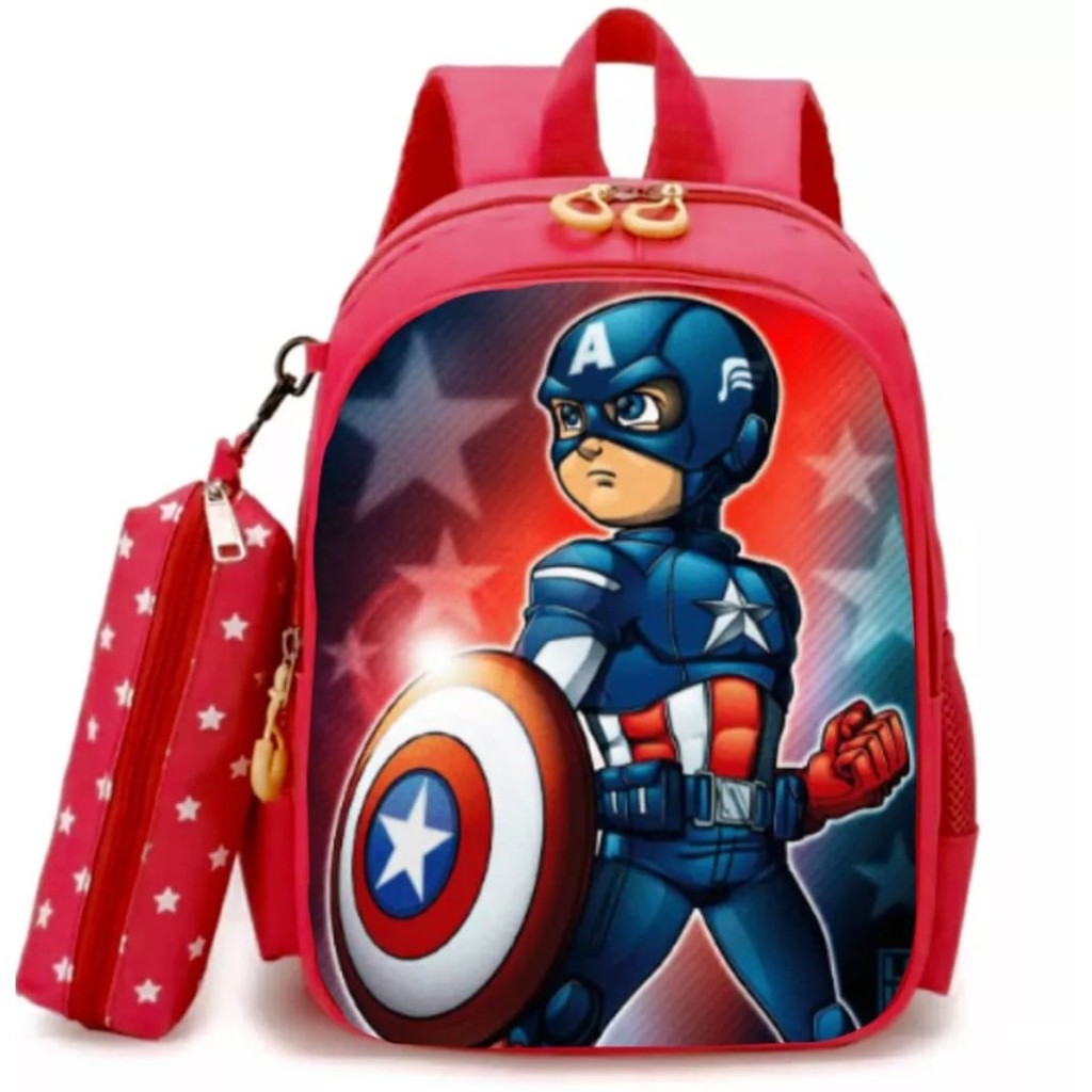 GGS Tas Ransel Punggung Anak TK SD 13&quot; Sekolah Cowok Superhero Batman Spiderman Captain America 3D KEREN PRINITNG TERBARU