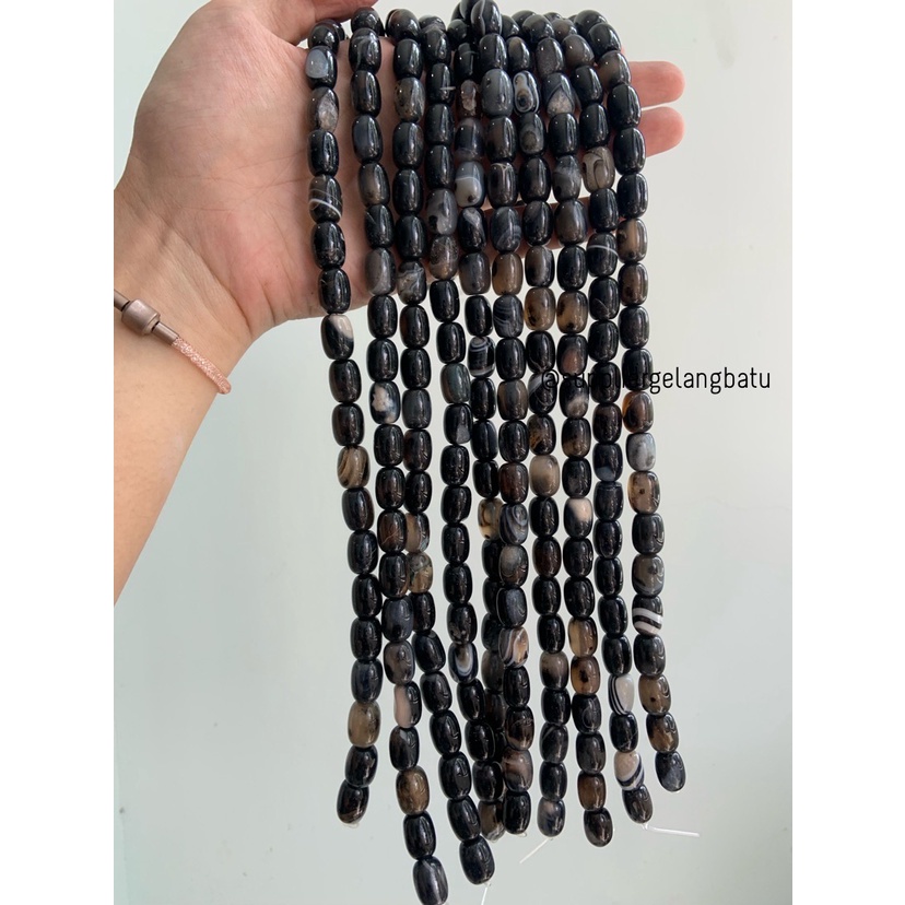 batu Penden tabung black carnelian 10mm bahan akik onyx hitam agatis Bahan gelang kalung etnik batu alam asli