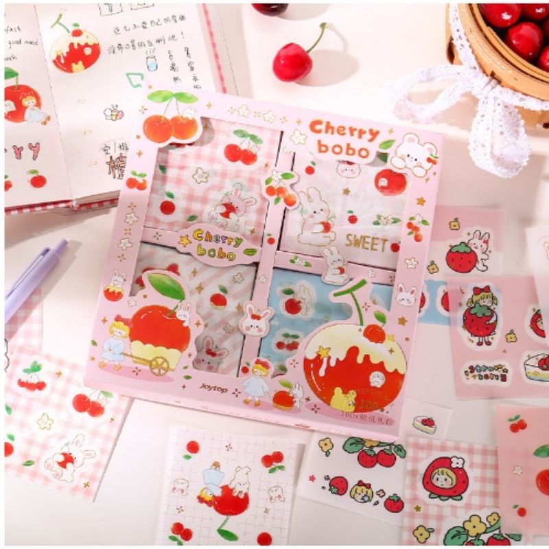 

100 BOBO paper sticker cherry and strawberry sweet botol atk bujo diary