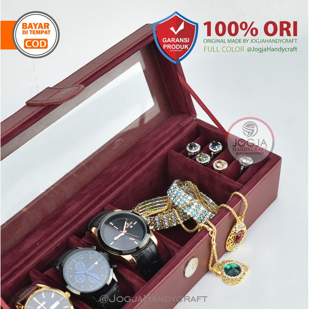 Red Maroon Box Tempat Jam Tangan isi 3 + Tempat Perhiasan &amp; Aksesoris