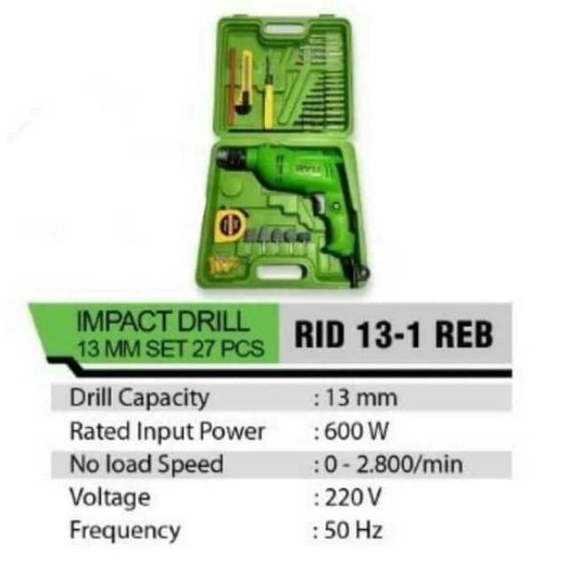 Mesin bor set RYU RID-13REB IMPACT DRILL RYU 13MM SET 27 ASSESORIS