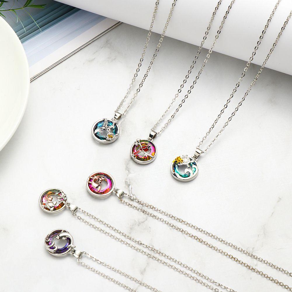 R-bunga Kristal Kalung Hari Ibu Hadiah Perhiasan Valentine Kura Kura Penguin Dolphin Hummingbird925 Sterling Silver