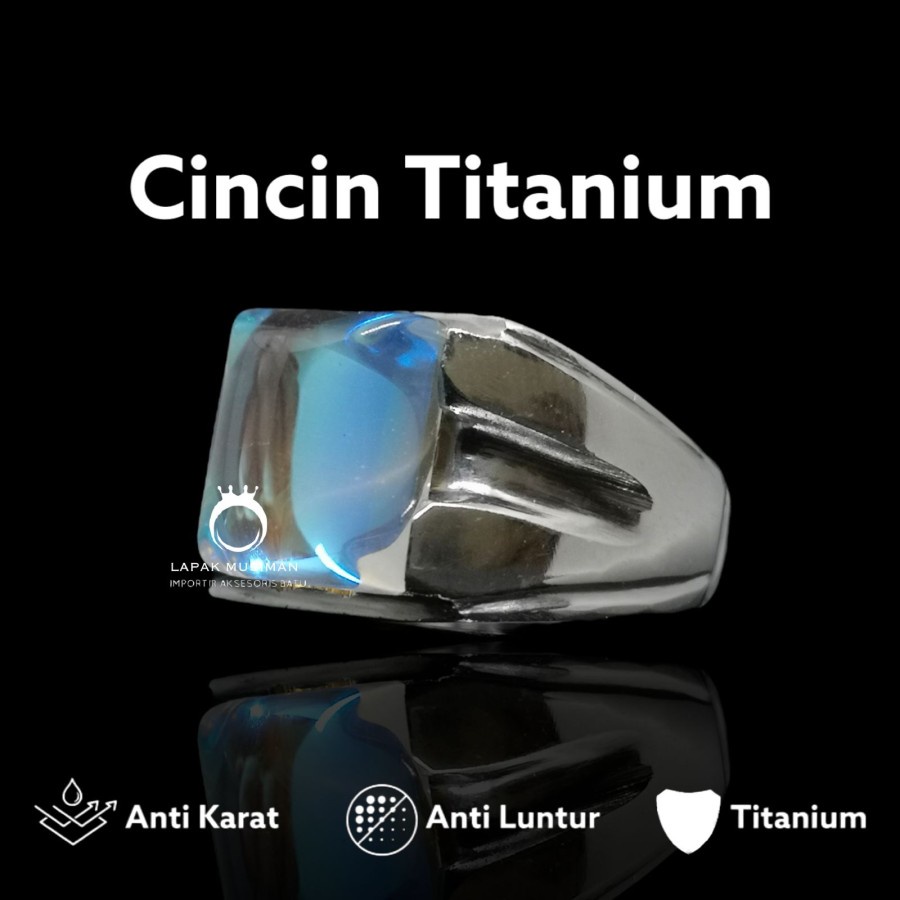 Cincin Pria Bahan Titanium Batu Kalimaya India Anti Karat Warna Silver