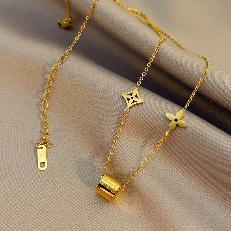 Kalung Titanium Lv Gold Anti Luntur Anti Karatan Premium Lapis Emas 24K Wanita Korea