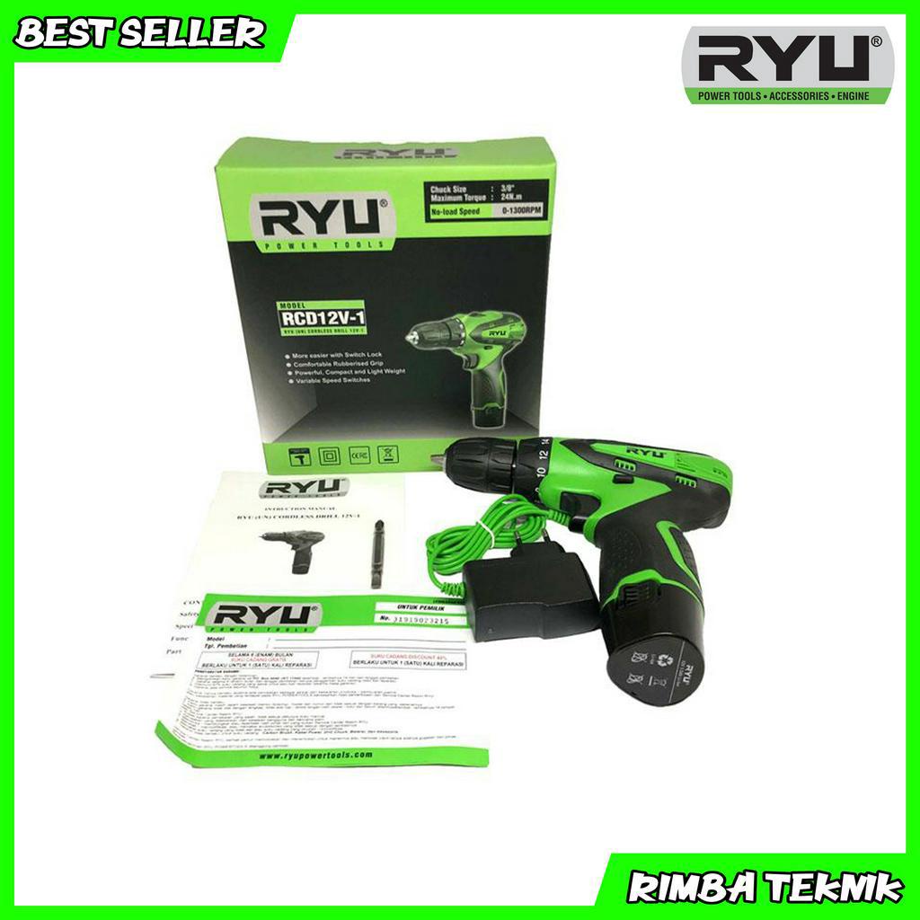 RYU Cordless Drill 12v-1 Mesin Bor Batre 10mm Kayu dan Besi 1 Baterai