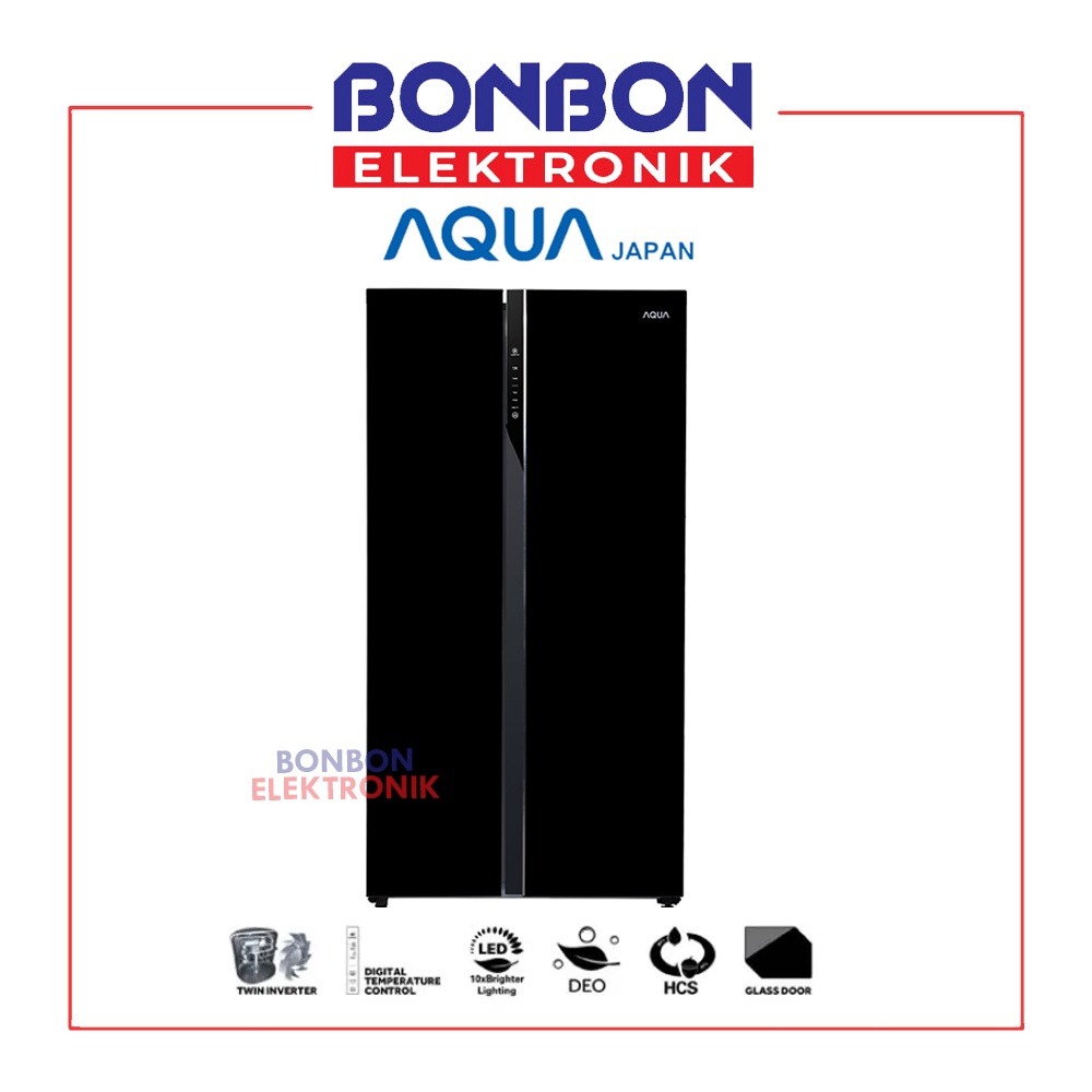 AQUA Kulkas 2 Pintu Side by Side Inverter AQR-675IG(GB) Glass 602L