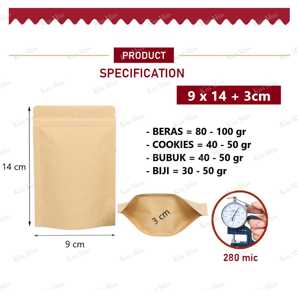 9x14 - STANDING POUCH KRAFT PAPER ALU FOIL  - KEMASAN KOPI - SNACK - BUMBU - BUBUK - ALUMINIUM FOIL