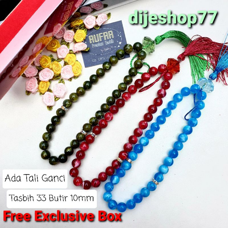 Tasbih 33 Butir 10mm Batu Giok Marmer sintetis hijau merah biru / AUFAA PREMIUM TASBIH / pelengkap i
