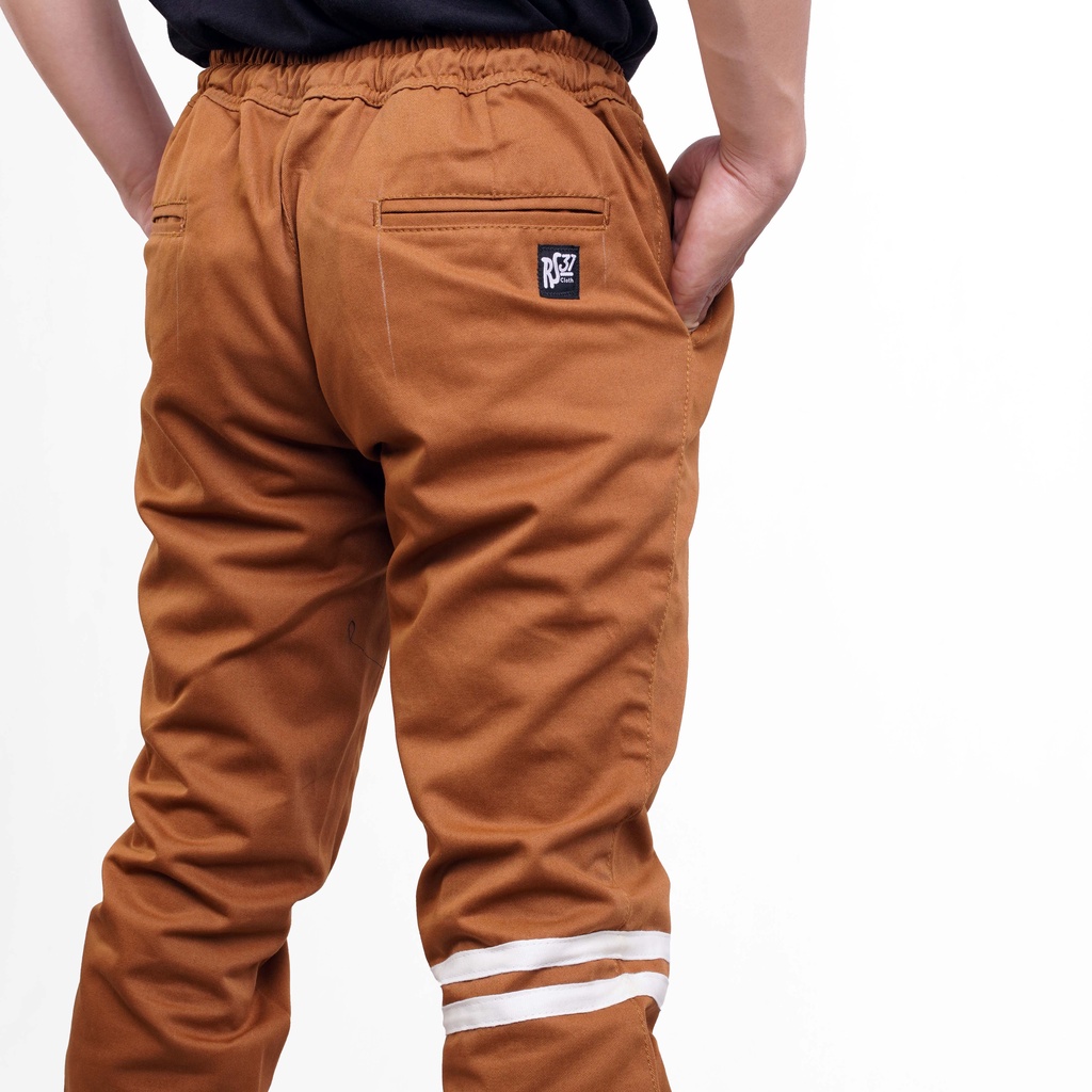 RS31 Jogger Pants Stripe Pria - Celana Joger Karet Jumbo Light Brown/Coklat