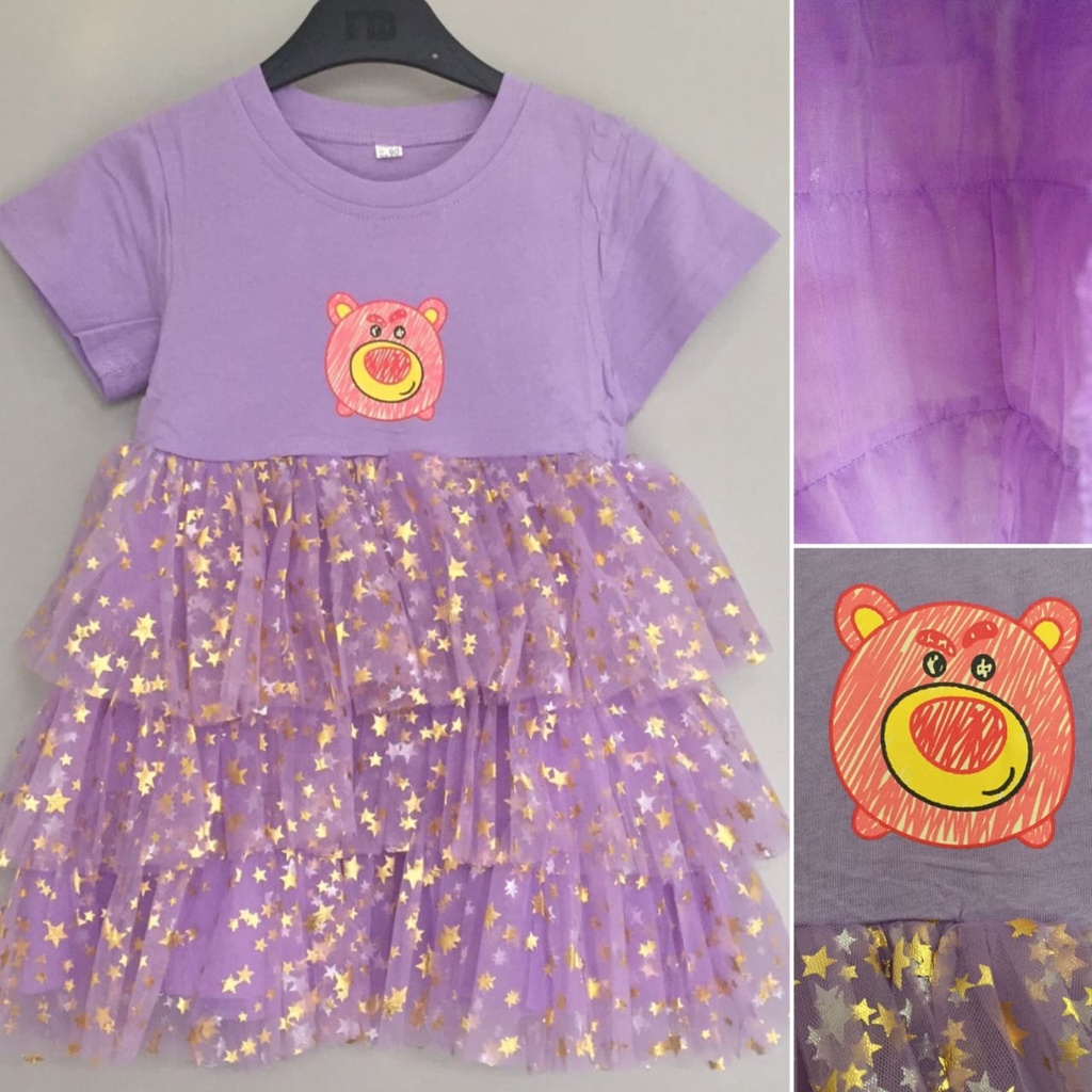 Dress lotso tutu bintang import ungu anak rok tile star kaos katun 2-8th