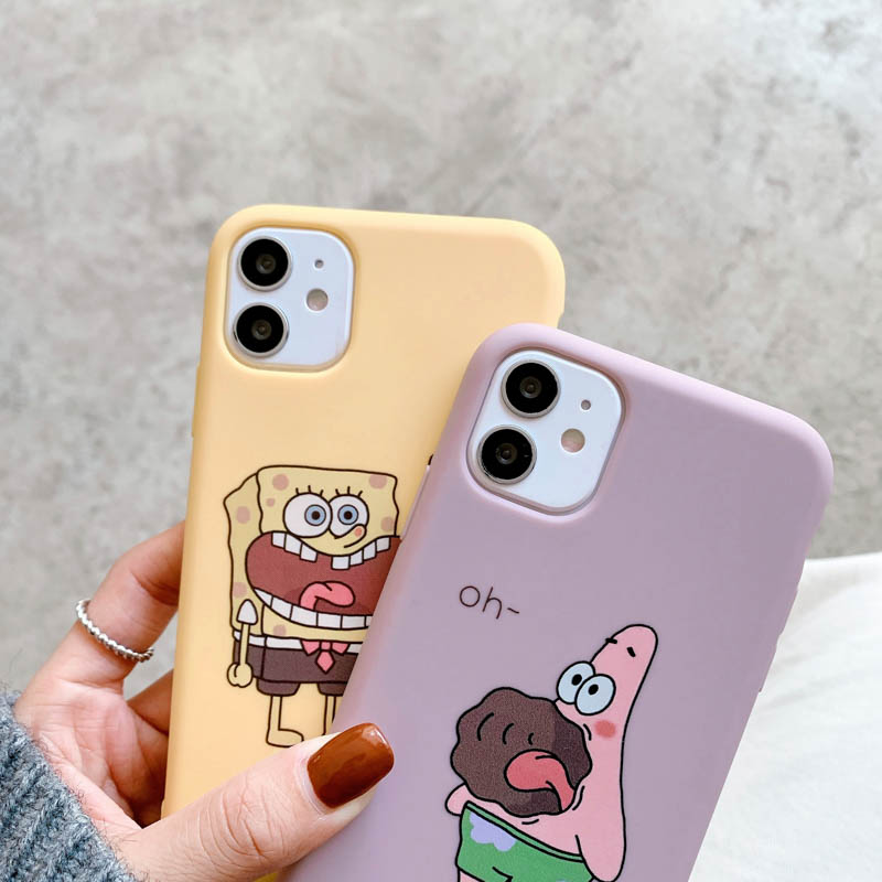 Cartoon SpongeBob Soft Case IPhone 7 Plus 11 6 6S 8 Plus 12 mini 12 pro max X Se 2020 6SPlus 7Plus 6Plus 8Plus XS Casing Motif Creative Couple TPU Cover