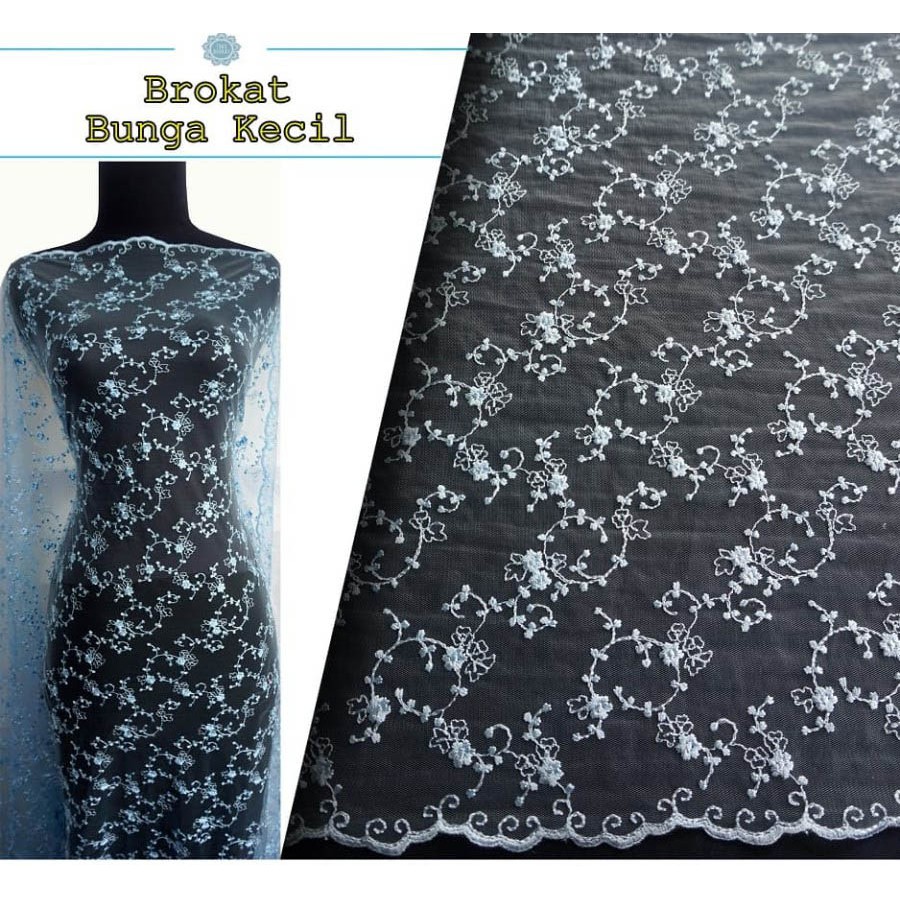 Kain Brukat Premium / Kain Brokat - Chantily Bunga Kecil (Per 0,5 meter)