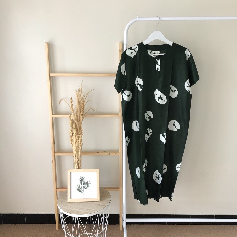 hirafa - Daster Shibori Tie Dye / Daster Pendek Baju Tidur Santai Motif Jumputan-Hijau Tua