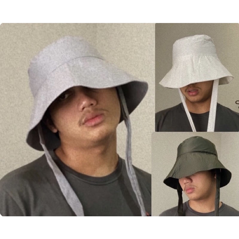 ( COD ) WIDE BUCKET HAT selebgram aksen tali /Bucket peniti/Topi Rimba polos topi wanita terlaris no 1