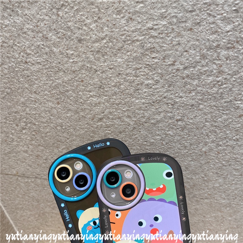 Soft Case Pelindung Lensa Bulat Motif Graffiti Monster Kecil Tahan Banting Untuk IPhone 8Plus 13 12 11 Pro MAX 6 6s 7 8 Plus XR X XS MAX SE 2020