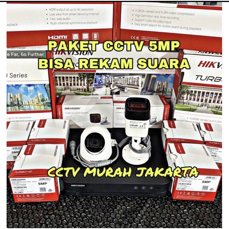 paket cctv 2 kamera 5mp hikvision bisa rekam suara komplit siap pasang
