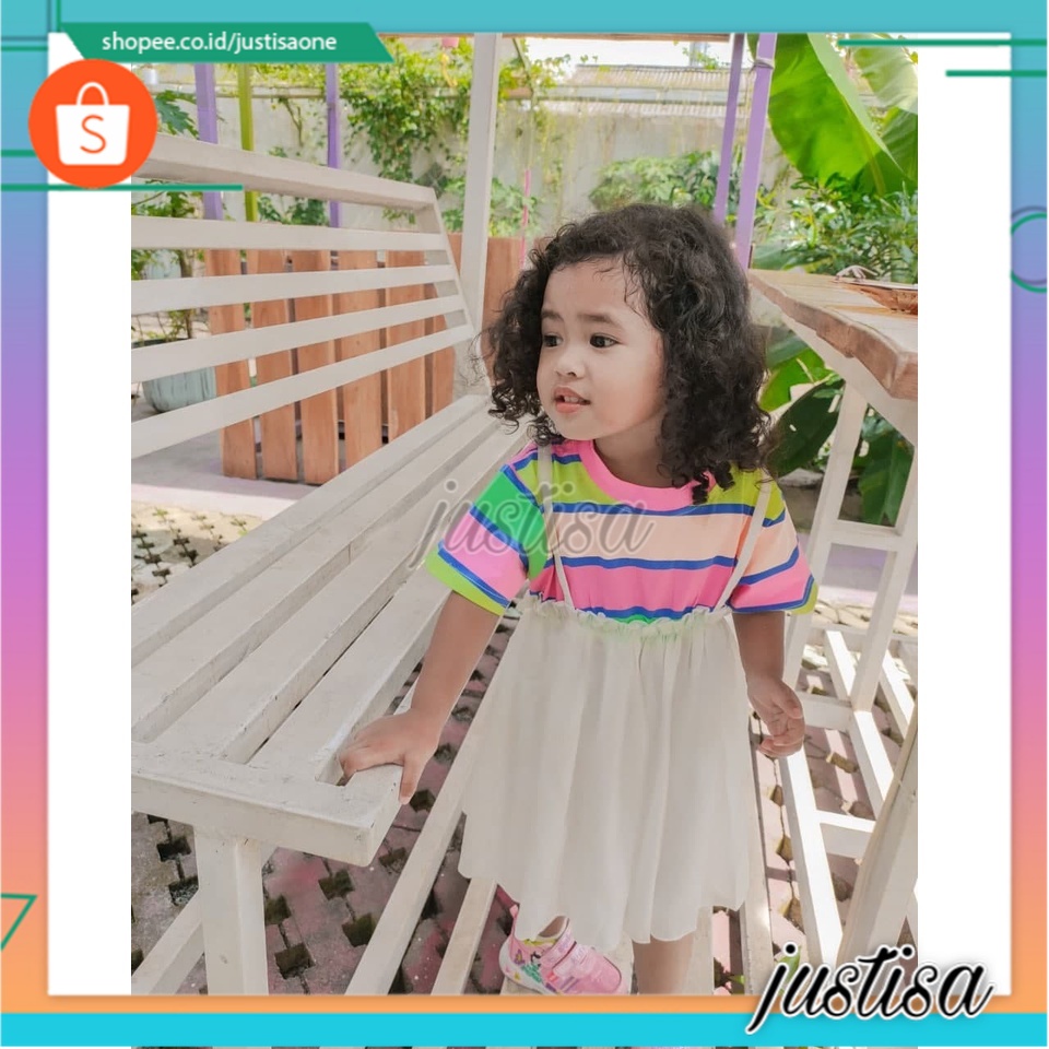 Promo !! Dress anak perempuan import / Dress striped stomach lace  uk 1-4 tahun