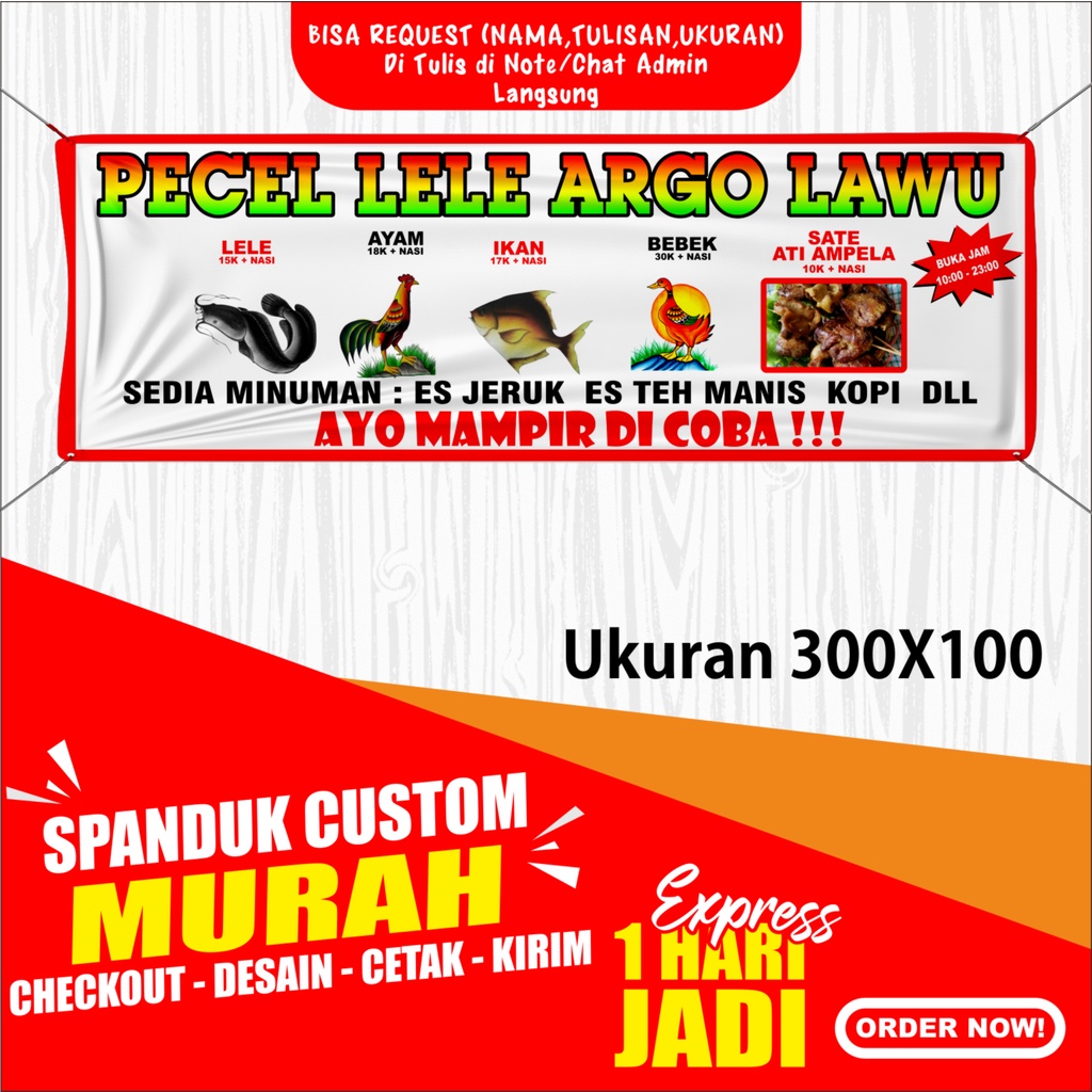 Banner PECEL LELE LAMONGAN, Spanduk PECEL LELE LAMONGAN, ( Bayar Ditempat ) 300X100cm