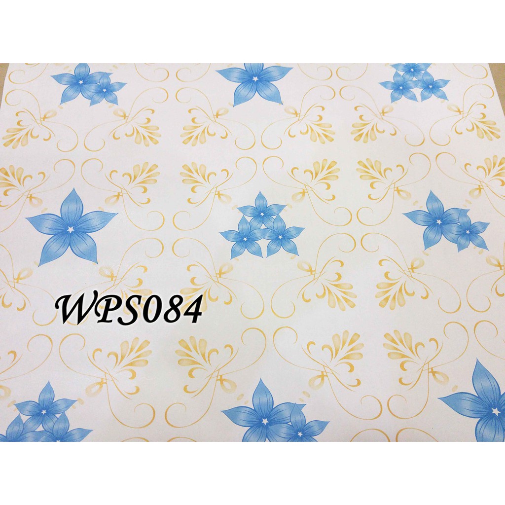 WPS084 BLUE FLOWER N GOLD MOTIF WALLPAPER STICKER 45CMX5M STIKER DINDING TEMBOK RETRO KLASIK CLASSIC