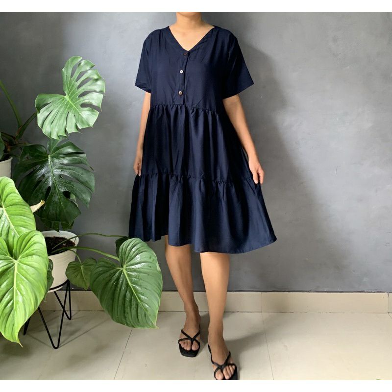 RALINE DRESS BASIC RUFFLE RAYON | DRESS REMPEL BUSUI KANCING TUNIK KEKINIAN TERBARU MURAH