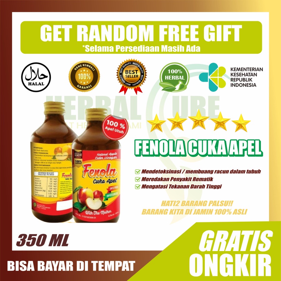 CUKA APEL Fenola Organic Apple Cider Vinegar Original Apel Utuh