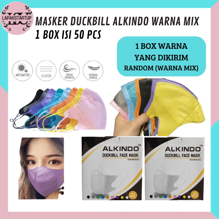[ ALKINDO ] Masker Duckbill 4Ply Premium Warna mix isi 50 Pcs Model Sensi