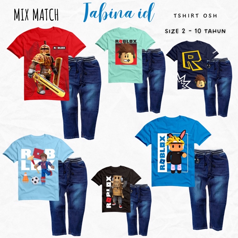 Baju Setelan Anak Laki Laki Lengan Pendek MixMatch Kaos Motif Roblox dan Tabina Whisker usia 1 tahun sampai 10 tahun