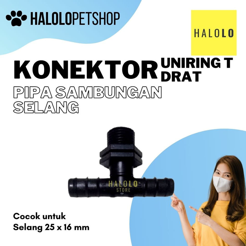 Pipa Konektor Uniring T Drat Sambungan Selang 16 mm